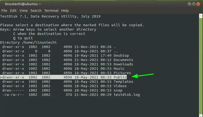 Path-where-to-recover-deleted-files-testdsik-linux